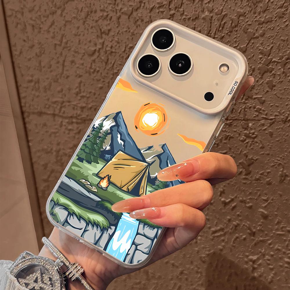 Mountain Graffiti Phone Case For iPhone 17 16 15 14 13 12 11 Pro Max Air Matte Laser Aurora Shockproof Funda