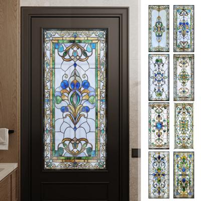 Privacy Window Film Vintage Stained Glass Style Static Window Cling Decorative Glass Sticker for Cabinet Bathroom Kitchen Door Panel