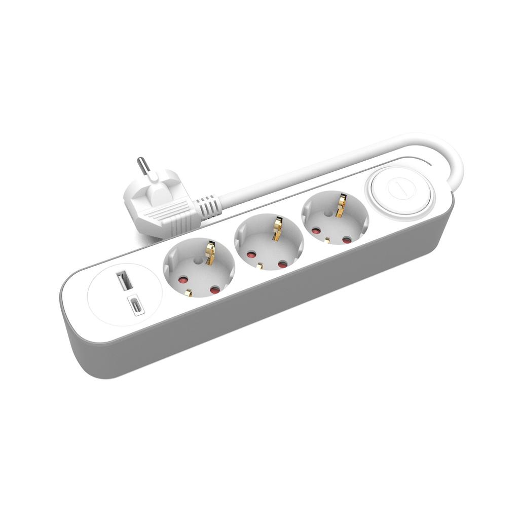 Power Strip Extension Cord 3 Sockets USB-A USB-C With Switch 3M