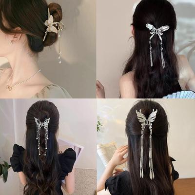 Kovové sponky do vlasů s motýlky a květinami, protiskluzové sponky, roztomilé třásňové sponky pro ženy