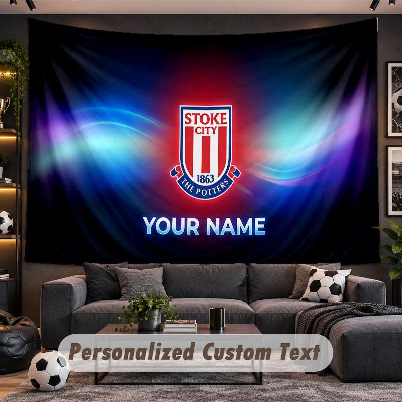 Wall Hanging Tapestry Custom NameStoke City FC Pattern Personalized Printed Fabric Wall Decor