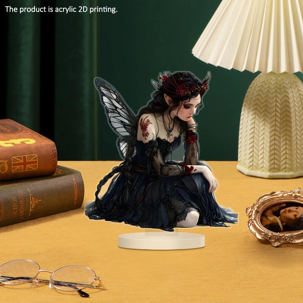 1 piece of charming black butterfly fairy acrylic statue for home and office decoration. It's a gift for the fairy