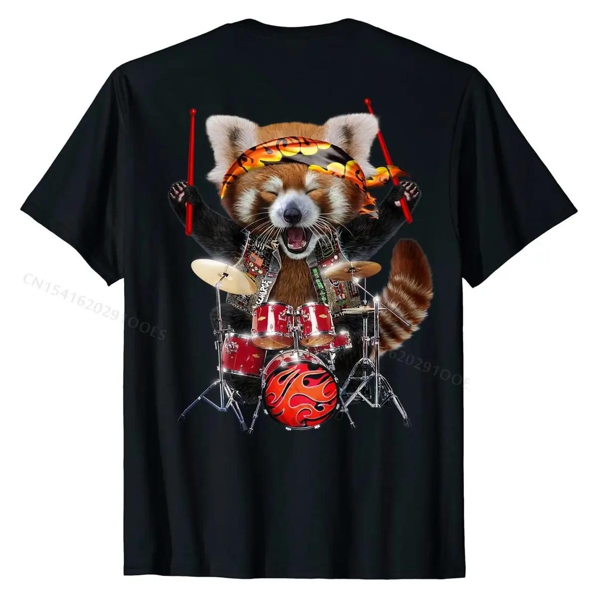 Punk Rock Red Panda Playing Drums Tshirt FunnyDesign T Sh... XXXL