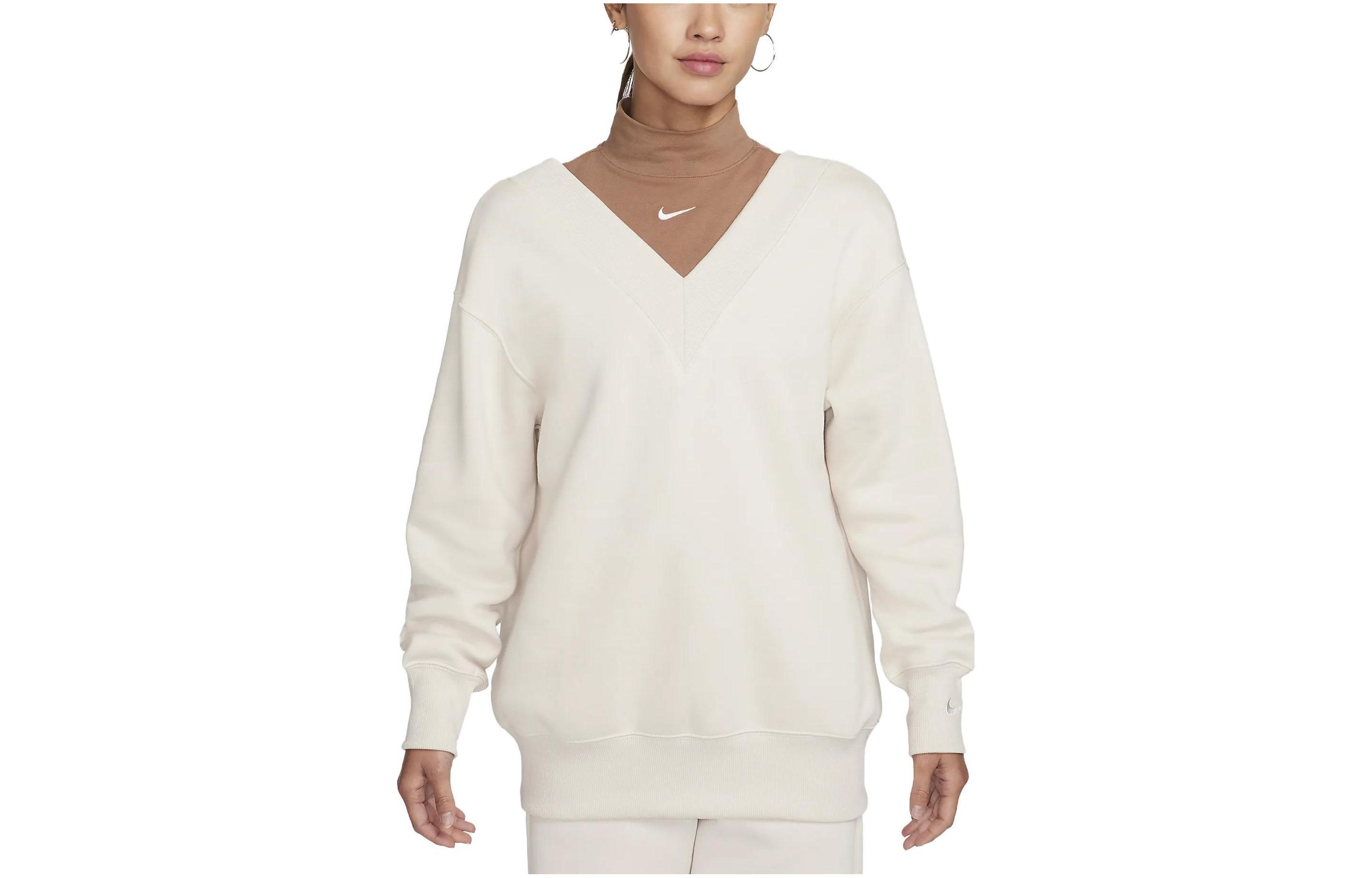 Nike Sweatshirts Women s White Stand Collar Moderate Mock Two Piece FB8318-104 S