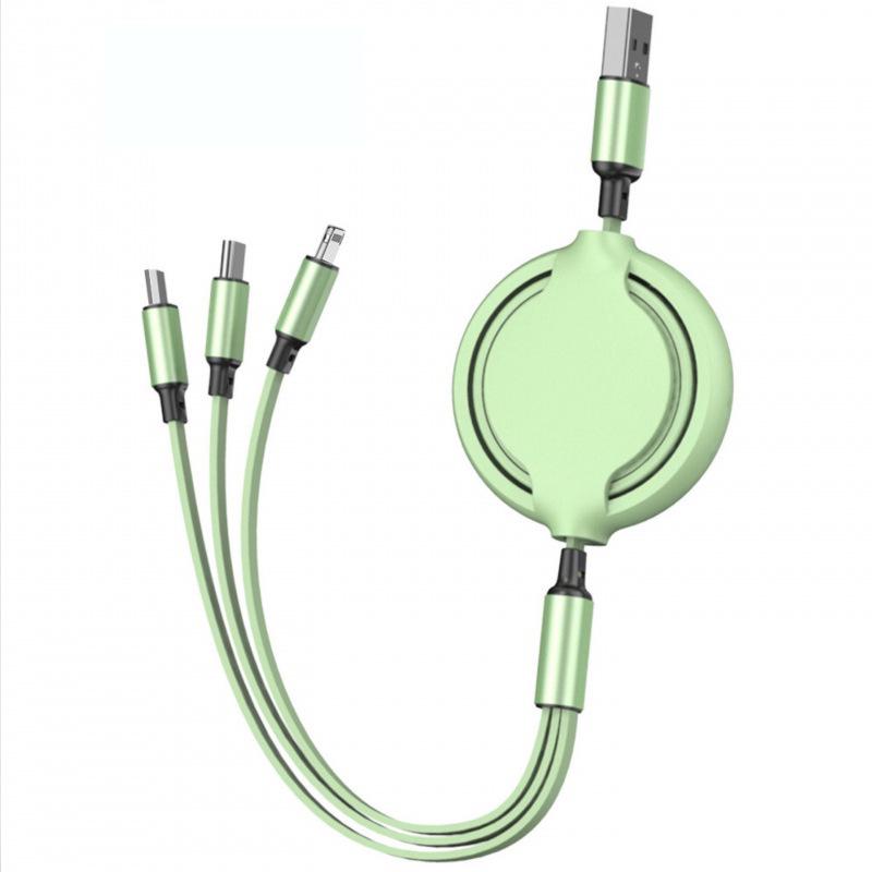 Macaron Retractable 3-in-1 Charging Cable with Double-Sided Logo - Creative Gift and Hot-Selling Mobile Accessory.