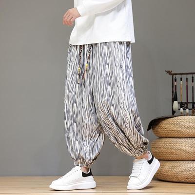2024 Men's Plus Size Chinese Style Wide-Leg Harem Pants - Autumn/Winter Casual Loose Print