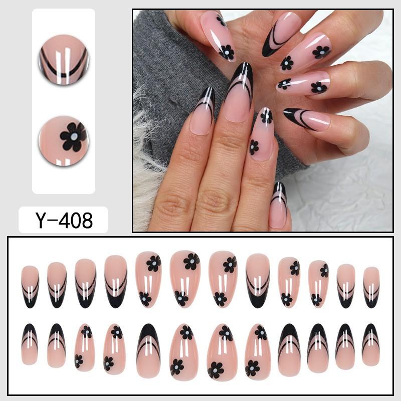 Short Press-On Nails Set With Floral Design Minimalist False Women Wearable Nail Tips In Multiple Colors