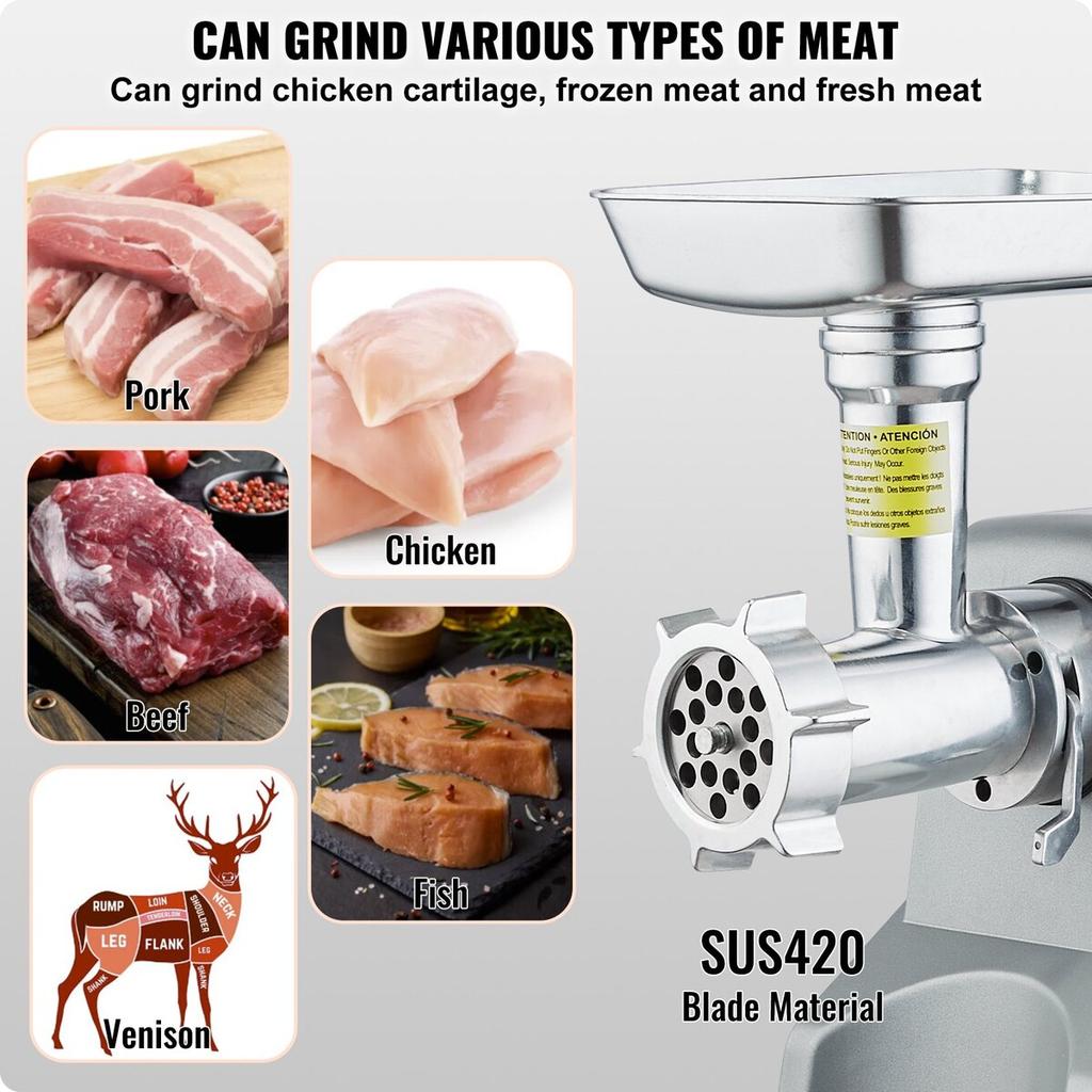 Commercial Electric Meat Grinder 5 Lb/Min Capacity 575W Sausage Stuffer