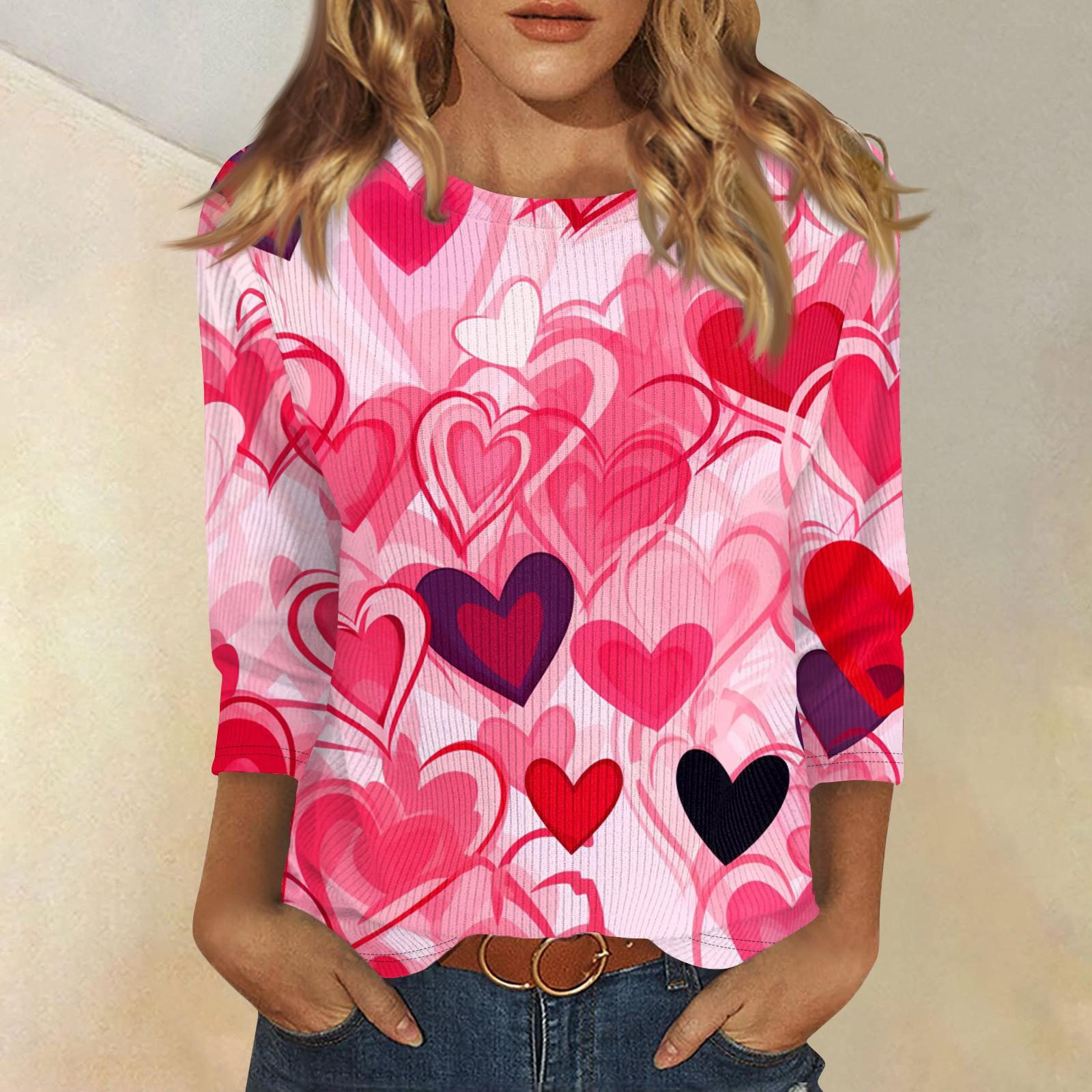 

Женская модная зимняя повседневная футболка с круглым вырезом и принтом в полоску ко Дню святого Валентина, рукав три четверти, женская одежда XXL киноварь