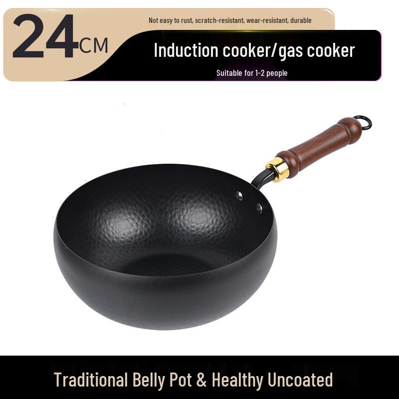 Zhangqiu Handgefertigter Antihaft-Eisen-Wok: 24CM Wok mit großem Bauch zum Pfannenrühren, für Gerichte, zum Schmoren & für Suppe.