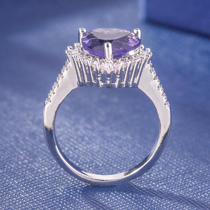 Classic Sweet Romantic Heart Purple Crystal Rings ForWomen Engagement Wedding Ring For Accessories Size 6-10