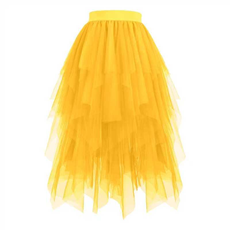 Women's High-Waisted Irregular Mesh Layered Skirt - Mid-Length Slimming Fairy Fluffy Design