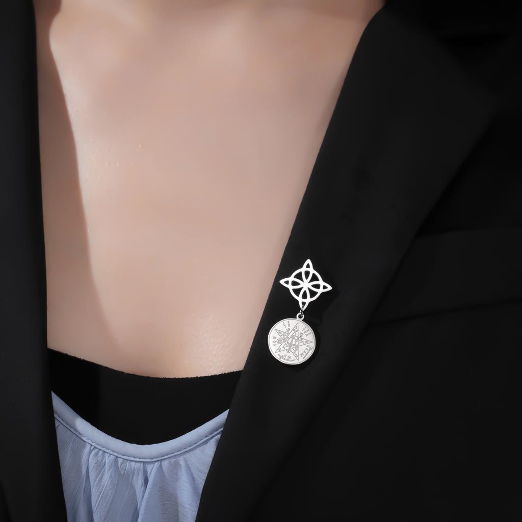 Witch Knot Tetragrammaton Pentagram Badge Pins Stainless Steel Brooch for Women Men Amulet Accessories Witchcraft Jewelry Gifts