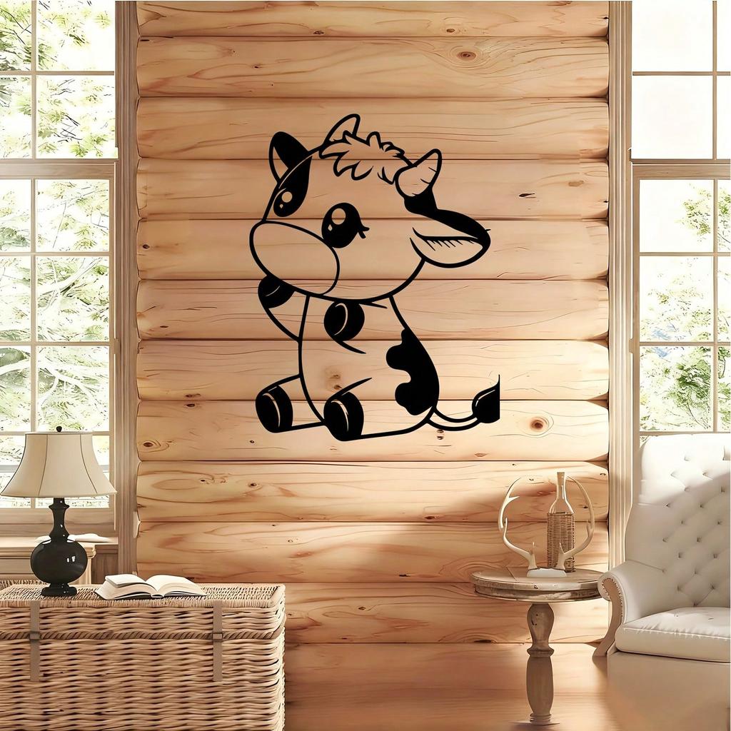 Vivid Eyed Powder Coated Cow Calf Metal Wall Art Farmhouse Statue Gift