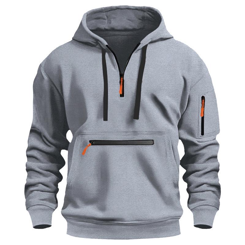 Men's Multi-Zip Pocket Hoodie, European Size, 220g Fabric, Autumn/Winter Style Sweatshirt