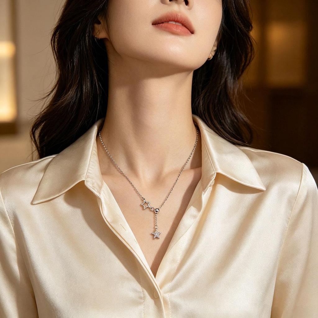 Korean Star Necklace for Women, Niche Design Everyday Clavicle Chain, Simple Gentle Atmosphere Pull Chain