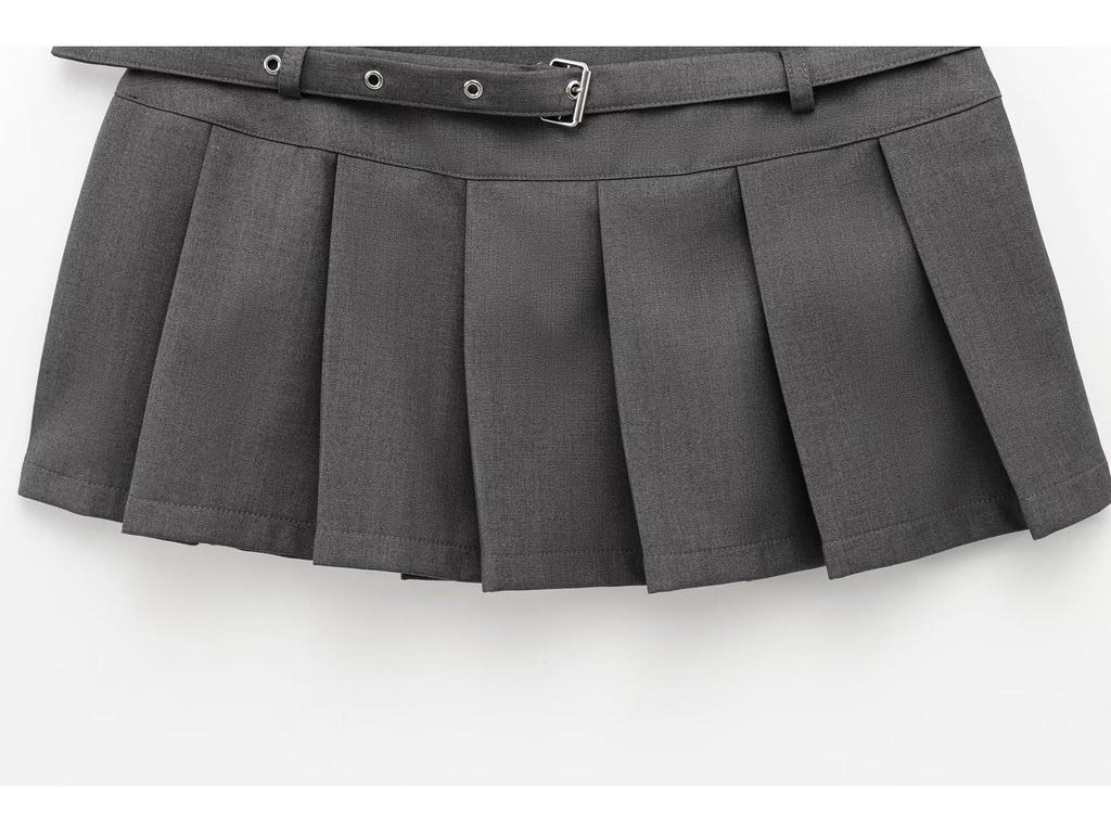 Spring 2025 Women's European & American Style Belted Pleated Skirt