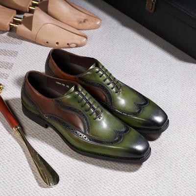 Mode Luxe Italien Homme Oxfords Cuir Véritable Brogue Bout Ailé Mariage Fête Chaussures de Ville pour Hommes Classique Lacets Chaussure Formelle de Bureau