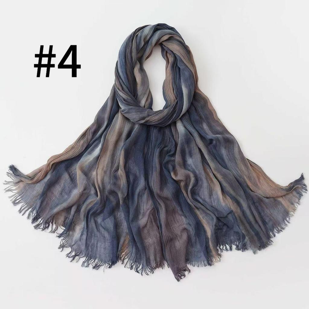 Retro Gradient Pleated Stripe Cotton Headscarf - Women's Large Ethnic Wrap