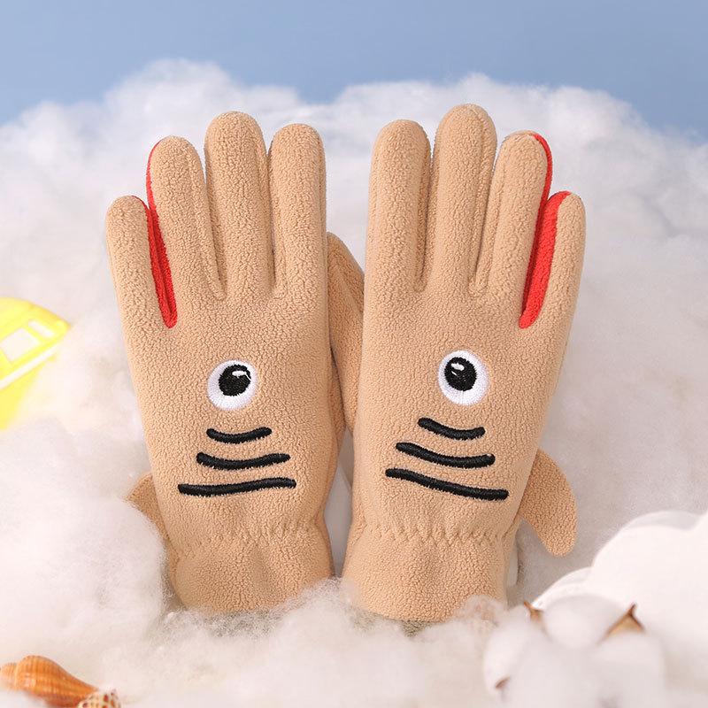 Gants pour enfants hommes et femmes ours de dessin animé brodés automne et hiver extérieur équitation patin à roulettes velours coupe-vent gants chauds