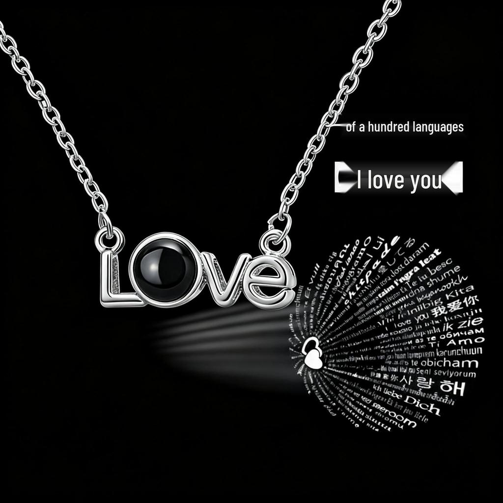 100 Languages 'I Love You' Projection Titanium Steel Necklace - European & American Style Women's Light Luxury
