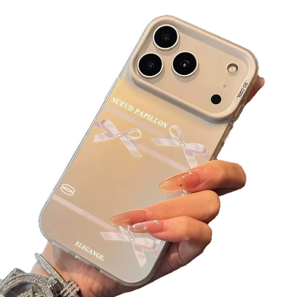 ins simple satin bow for Apple iPhone17Promax mobile phone case 16 color silver IMD women 15 sets