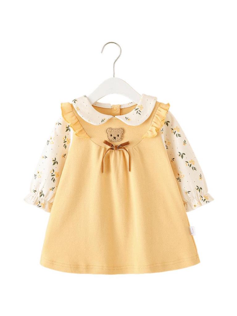 Entzückendes langärmeliges Baby-Baumwollkleid für Mädchen - Koreanische Frühlings-/Herbstmode