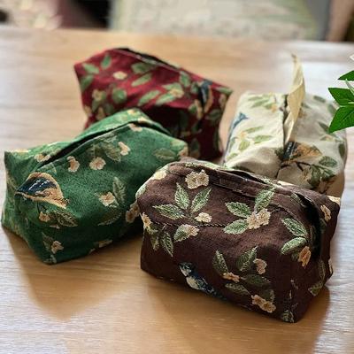 Europäische Retro Taschentuchbox Aufbewahrungstasche Hochwertiger Serviettenhalter Faltbare Taschentuchbox Zuhause Büro Schreibtisch Stickerei Aufbewahrungsbox
