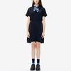 Fila Solid Color Logo Waist-Defined A-Line Loose Versatile Woven Short Sleeve Dress Women Dresses Black F11W238302F-BK