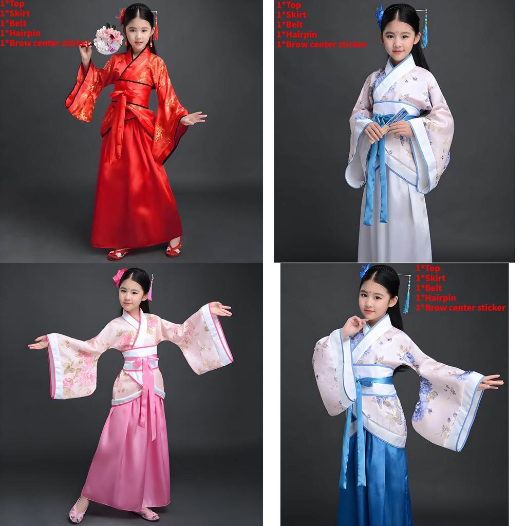 Chinese Style Childrens Hanfu Costume With Taffeta Fabric For Ethnic Dance Performances