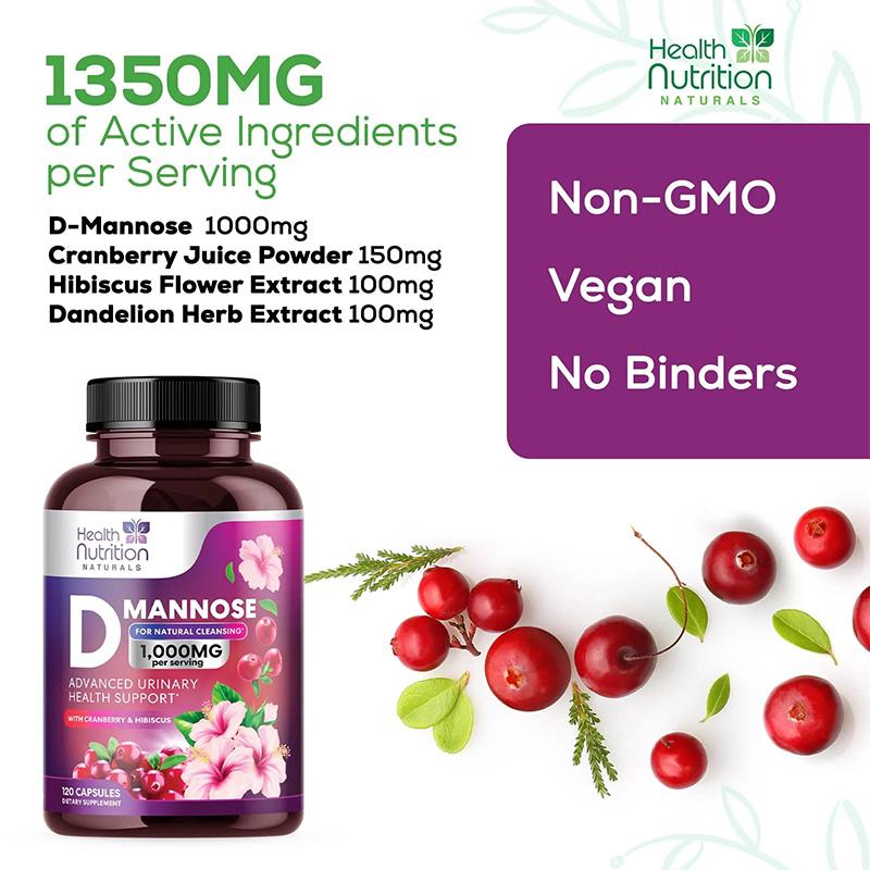 D-Mannose 1000mg with Cranberry & Hibiscus, 120 Capsules