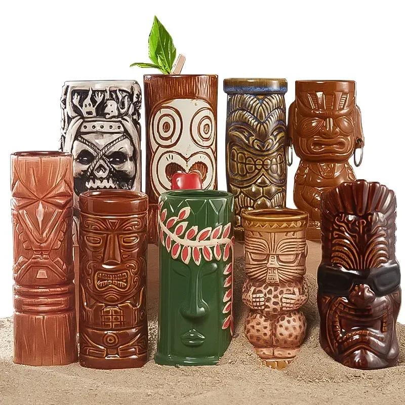 60er Typ Hawaiianische Tiki-Tasse Keramik-Cocktailgläser Bar Weinglas Dekorationen Ornamente Gläser für Getränke Personalisiertes Geschenk