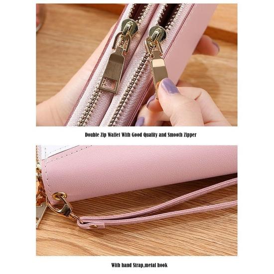 Valerie Portfele damskie na zamek błyskawiczny dla dziewcząt Skórzany portfel kopertówka z wieloma przegródkami Dziewczęcy zamek błyskawiczny na monety Duży portfel damski (Różowy)