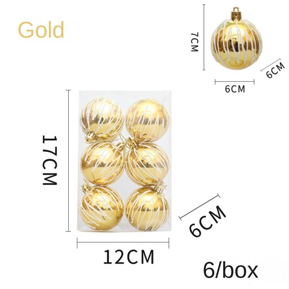 6 szt./pudełko Galwanizowane Malowane Kule Ozdoba na Choinkę Plastikowy Wisiorek Wisiorek Pudełka na Prezenty Noworoczne Świąteczne
