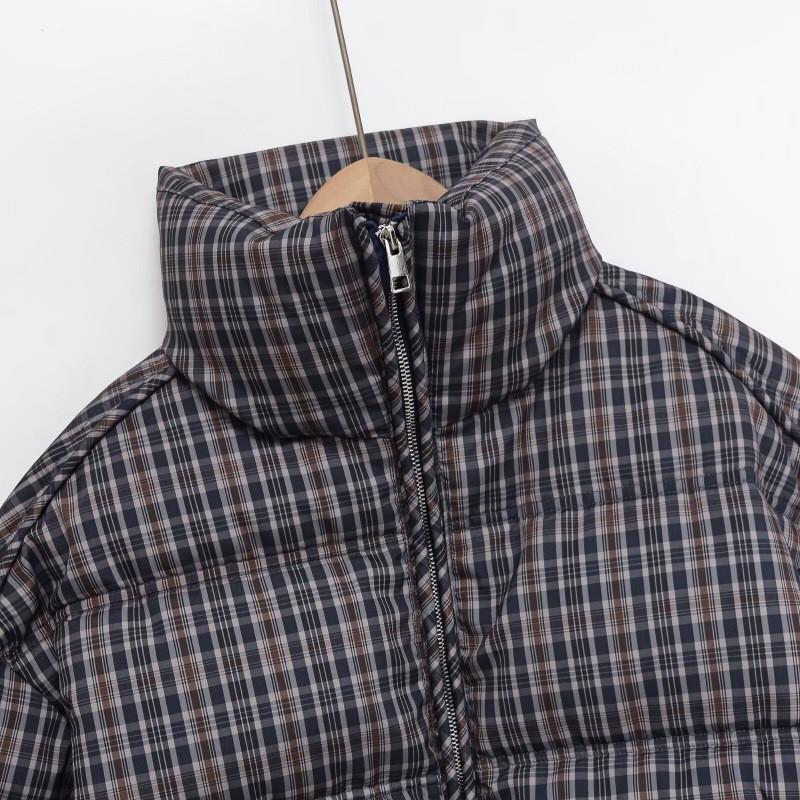PBZA Womens Winter Thick Puffer Coat Loose Stand Collar Plaid Cotton Jacket