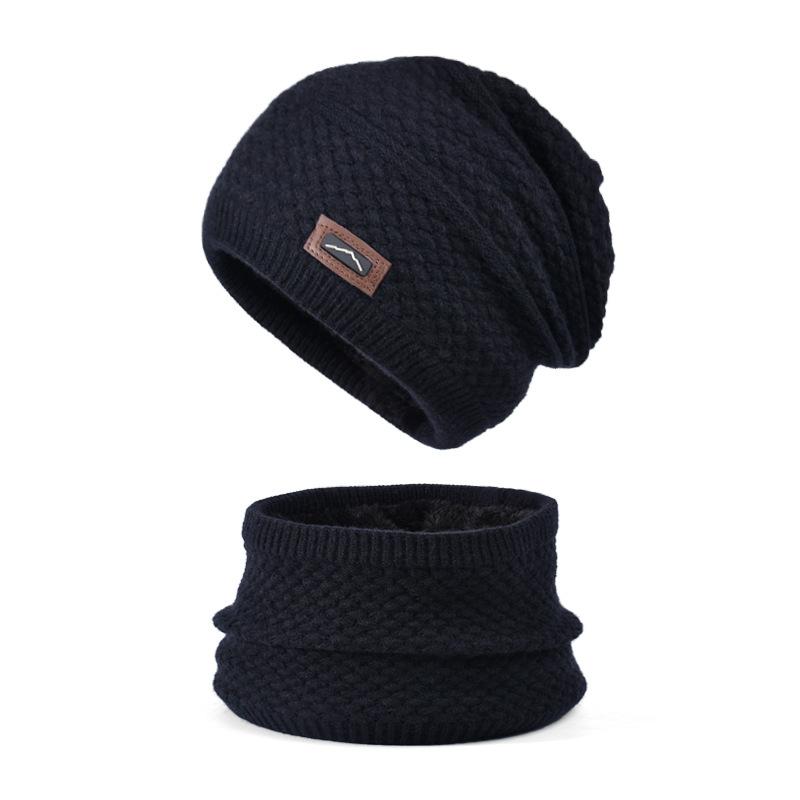 Winter hat, scarf, two-piece set, women's outdoor velvet warm ear protector, pullover hat, knitted wool hat