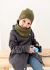 Hat Scarf Set For Girl Spring Striped Cotton Olive 46-52 Cm