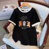 Plus Size Loose Fit Mid-Length Short-Sleeve Round Neck T-Shirt for Women