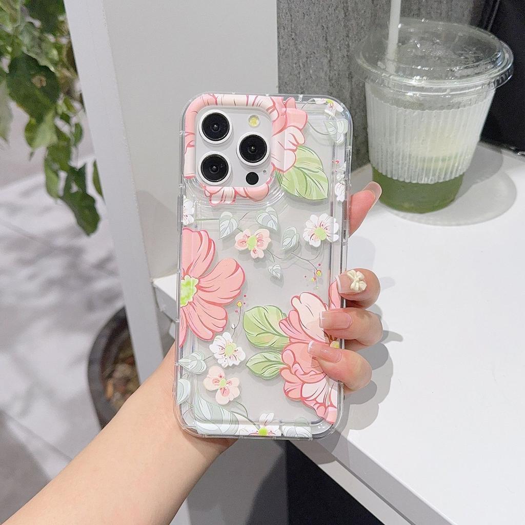 Small fresh pink and blue flower apple 15 mobile phone case iphone14promax soft rubber 13/12/11 all-inclusive anti-drop