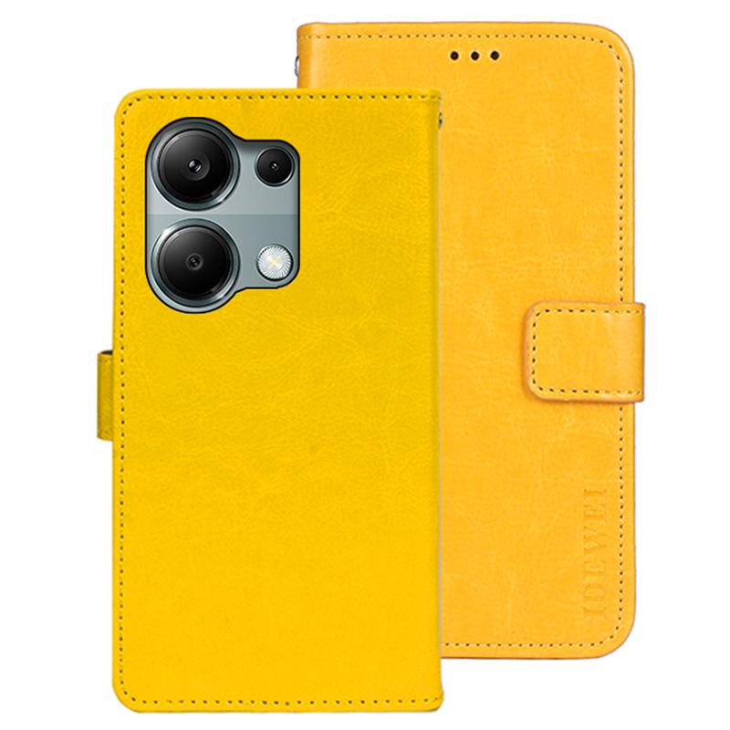 

IDEWEI For Xiaomi Redmi Note 13 Pro 4G/Poco M6 Pro 4G Case Magnetic Clasp Leather Anti-fall Phone Cover Yellow
