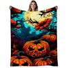 1pc Gothic Pumpkin Flannel Blanket - Soft Warm 280GSM Bedspread with Spooky Pumpkin Patch Design, All-Season Couch Bed Cover for Christmas Gift, Conte