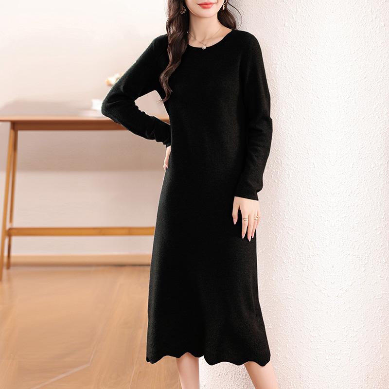 

Женское кашемировое платье Qinghe кашемир 30% кашемир 70% шерсть осенне-зимняя кашемировая юбка мягкая и теплая XXL чёрный