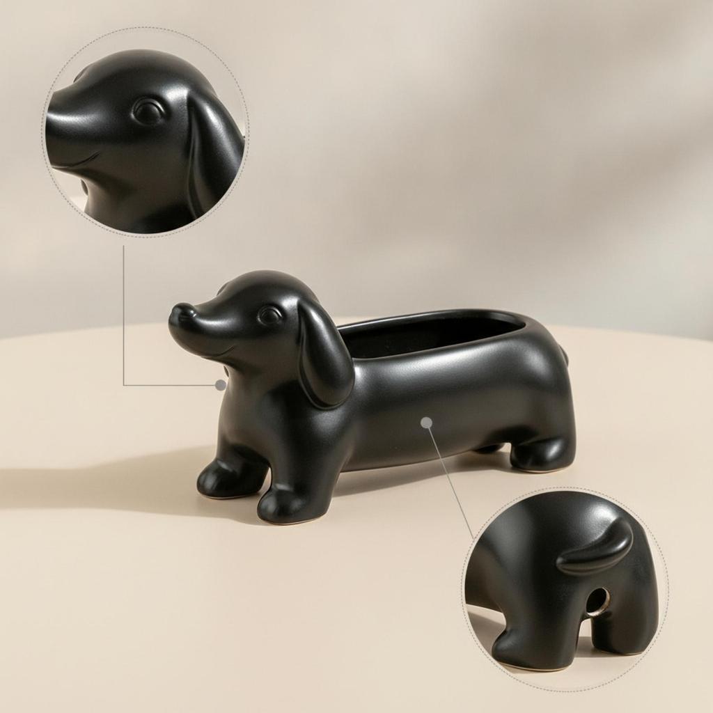 Dachshund Planter Cute Plant Pot Decorative DogShaped for Shelf, Patio, Balcony