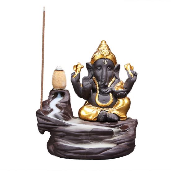 

Индия Слон Бог Ганеша Курильница с обратным потоком Держатель для курильницы Подарочное украшение 1 золотистый