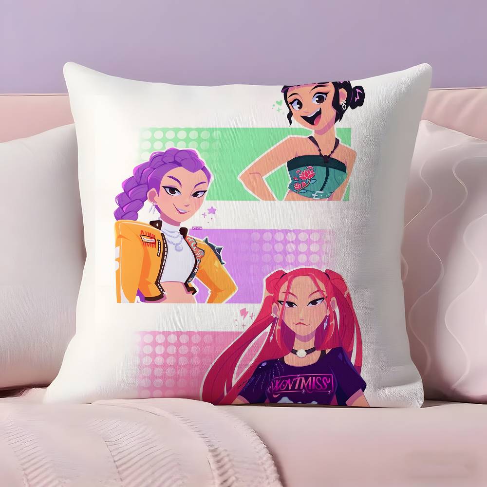 Hot Kpop Demon Hunters Cartoon Pillow Covers Decorative Home Print Square Pillow Bedroom Room Decoration Pillowcase