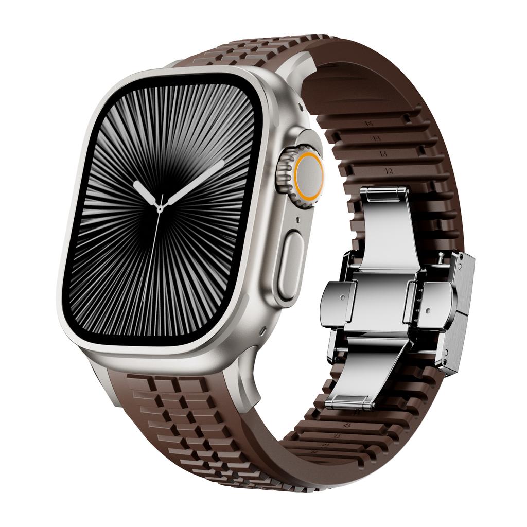 Sports Silicone Band for Apple Watch Ultra 3/2 49mm 46mm 45mm 44mm Luxury Metal Bracelet for iWatch Series 11 10 9 8 7 Se Strap