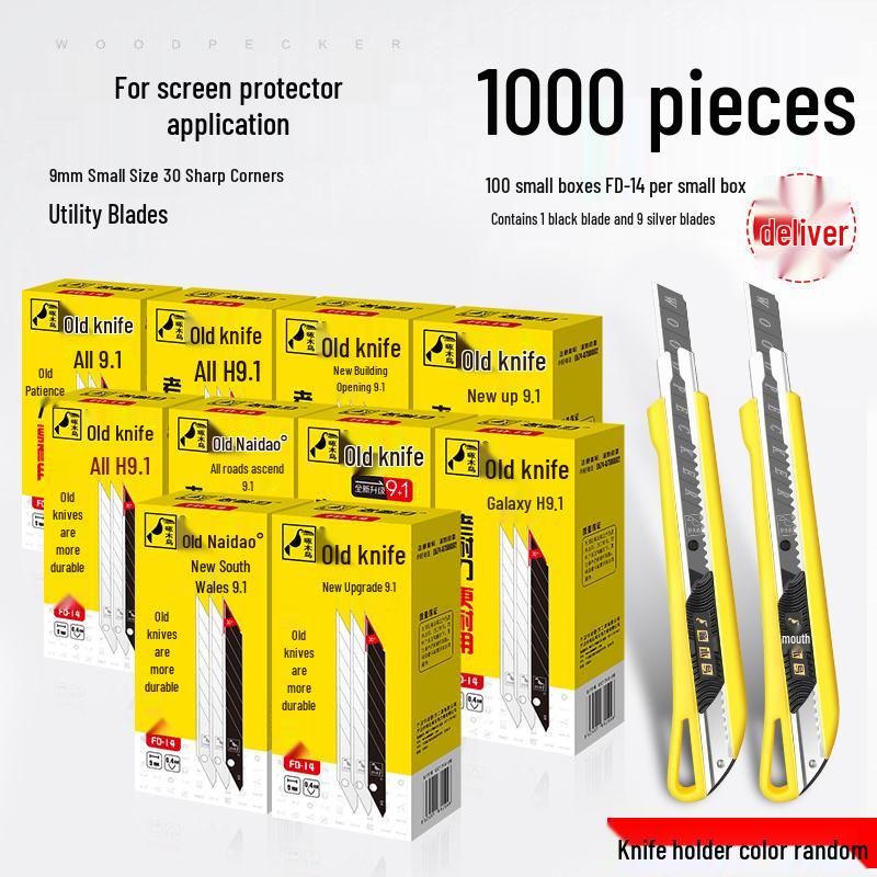 Woodpecker 9mm Craft Knife: 30-Degree Pointed Blade for Film & Wallpaper.