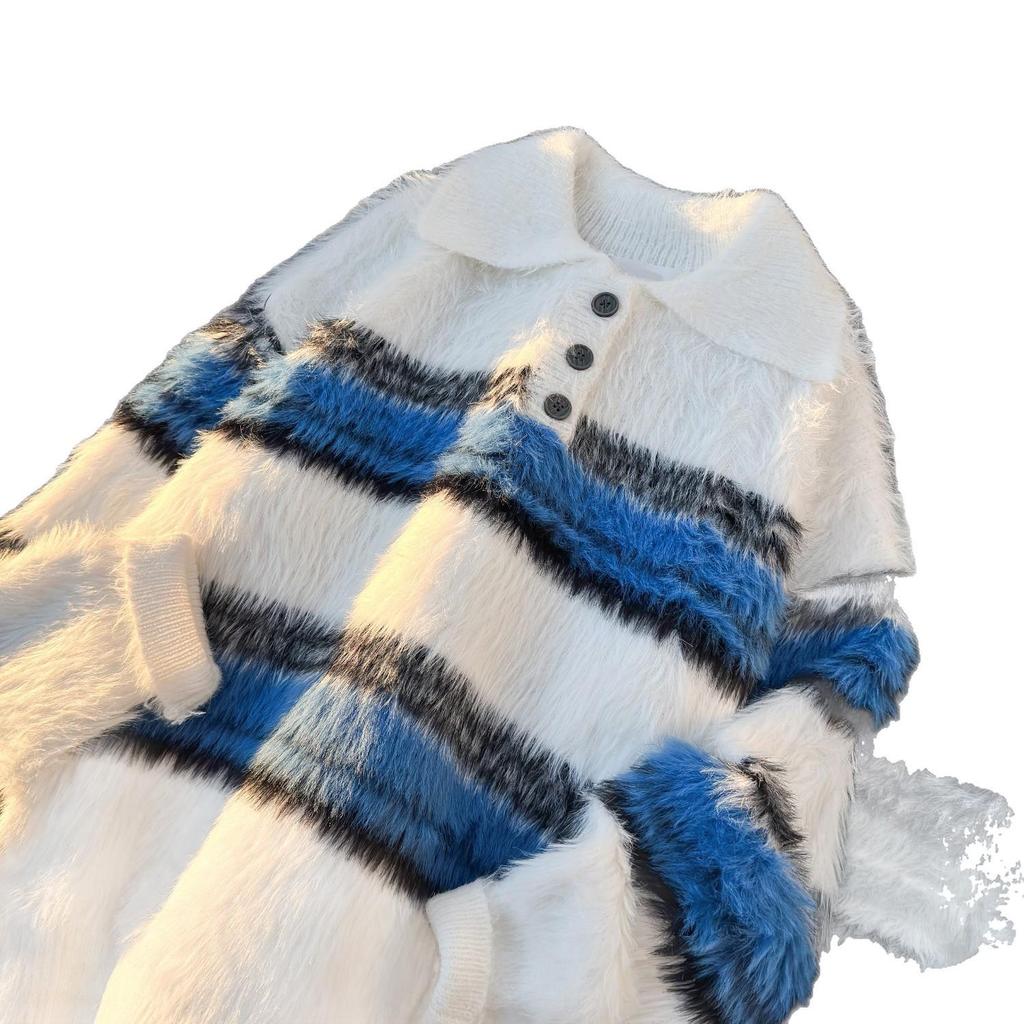 Unisex Striped Polo Collar Sweater - Trendy Autumn/Winter Knitwear for Men & Women