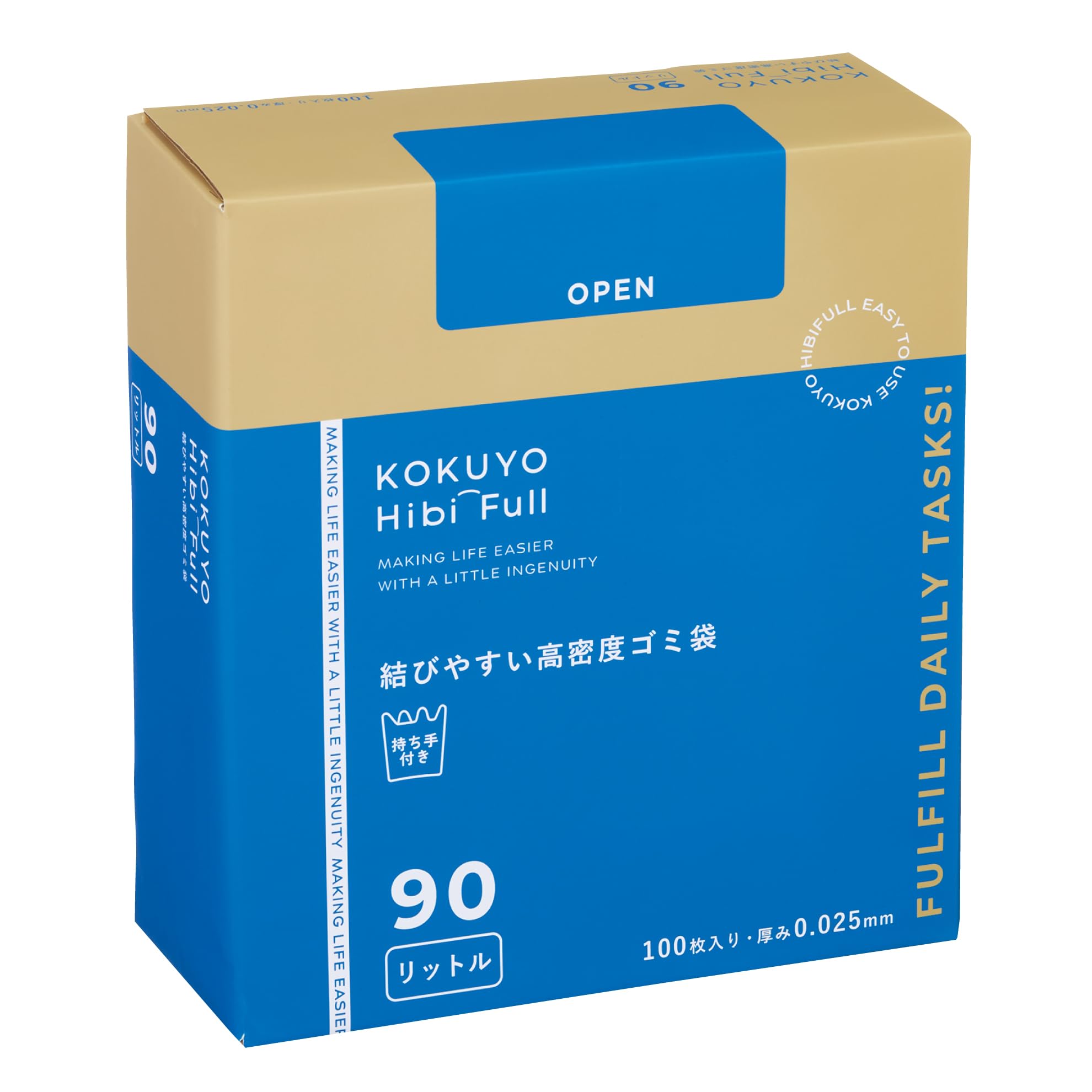 

Kokuyo HibiFull Easy-to-Tie High-Density Garbage Bags, 90L, Pack of 100 (KHF-GH161)