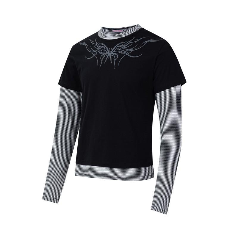 Magic Bear Vintage American Style Long Sleeve T-Shirt Mock Two-Piece Slim Fit Crew Neck Top Teens